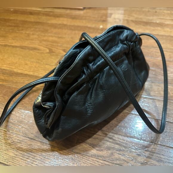 Vintage 80s Clemente Black & Silver Metallic Snakeskin Leathe Purse Clutch, RARE - Picture 13 of 14